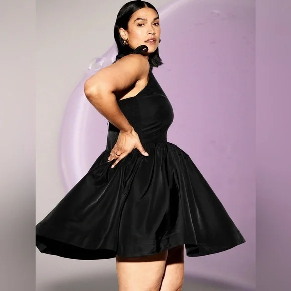 NWTS💓OCCASION OLD NAVY L💓BLACK TAFFETA FIT & FLARE SEING DRESS BACK ZIP & BOWS - Picture 1 of 16